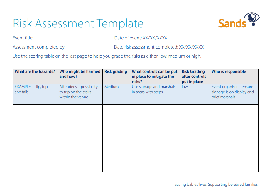 Risk Assessment Template Sands Saving babies' lives. Supporting